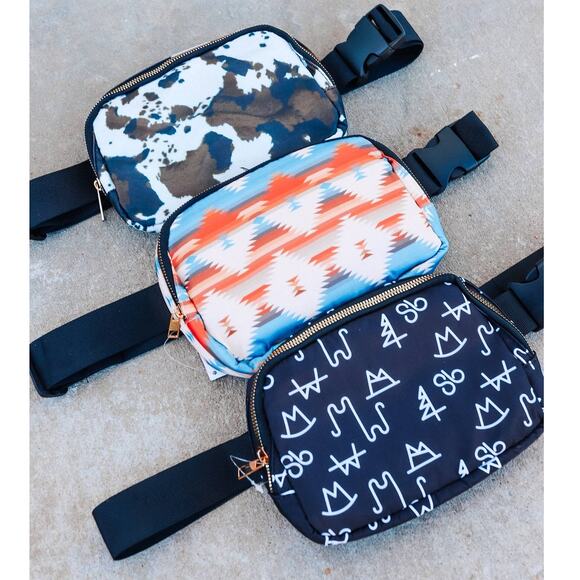 Brown Cream Cow Print Crossbody Sling Bag - Picture 2 of 4